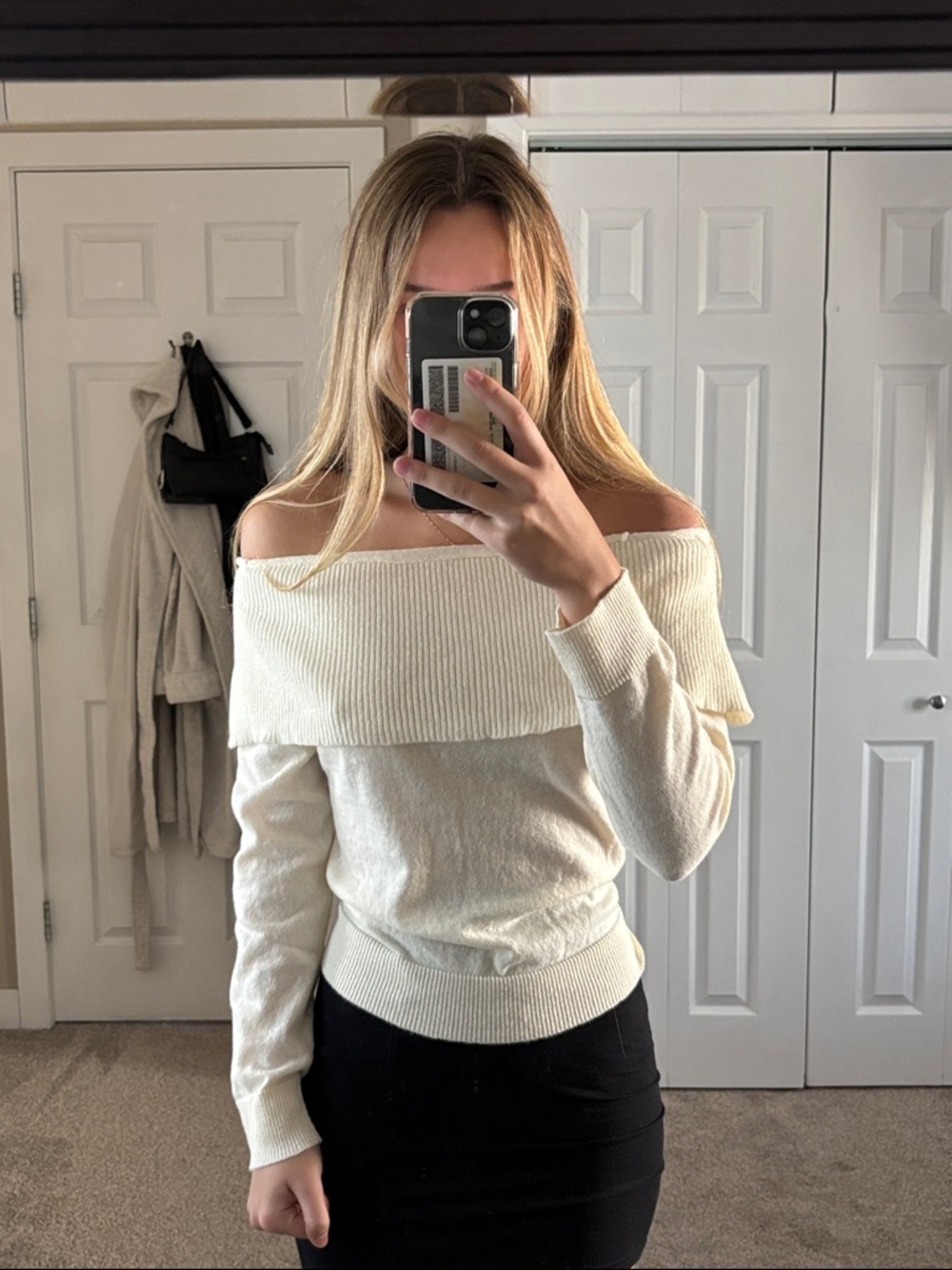 Off-Shoulder Cream Women's Sweater